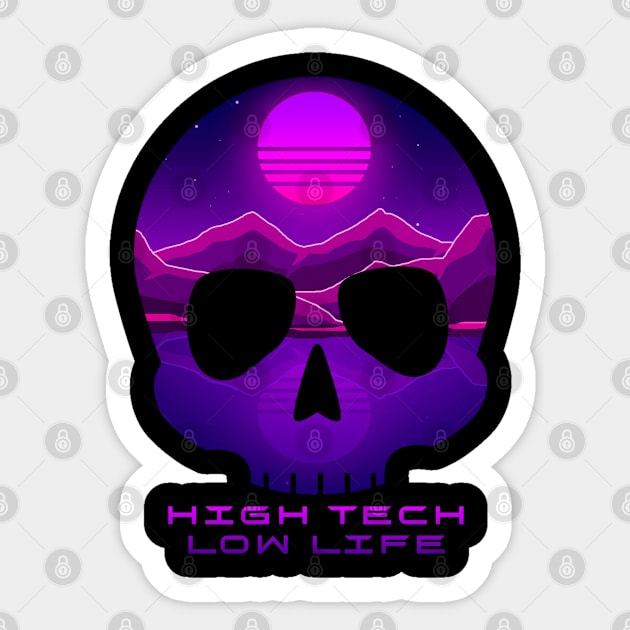 High Tech Low Life Cyberpunk Skull Sticker by Talesbybob